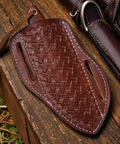 Leather sheath for Damascus Cowboy Knife With Rosewood Handle And Leather Pancake Sheath A Fixed Blade Built Tough for outdoor use