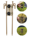 Six Piece Adjustable Camping Tarp Poles And Sand Stakes Kit with aluminum tent pegs and khaki holders for outdoor setup.