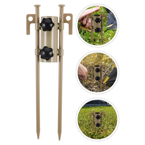 6 Piece Adjustable Tent Pole Kit With Beefy Heavy Duty Stakes shown with adjustable poles and garden stakes in grass setup