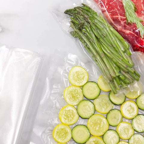 Vacuum Sealer Rolls 11 Inch Custom Size Bags for Home Food Storage holding vegetables and meat, ideal for food preservation