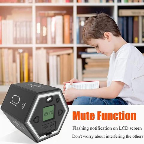 Child reading with Flip Timer For Kitchen And Home With Quick Presets 1 5 10 25 30 60 Minutes Clear LCD Display Magnetic Stand.