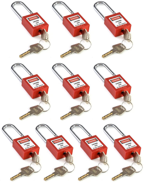 Red Lockout Safety Padlocks Set Of 2 With 4 Keys One Worker One Lock One Key Policy Writable Label Non Conductive Thermoplastic