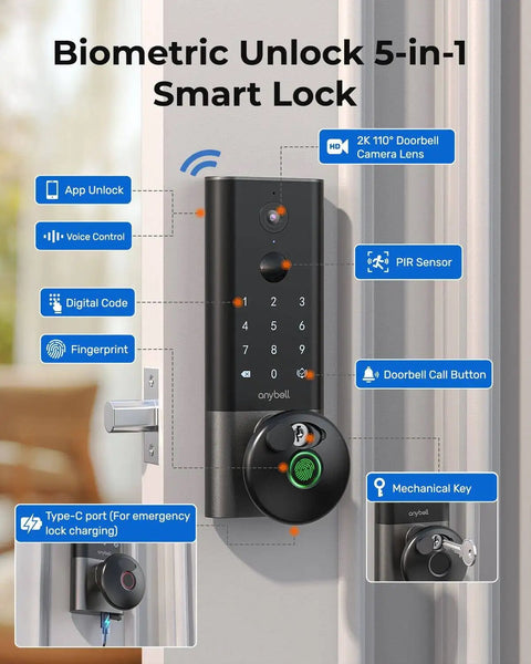 Heavy Duty Fingerprint Smart Door Lock With Built In Wifi Camera No Sweat Keyless Entry Deadbolt Auto Lock Night Vision Two Way Audio Front Door Security System