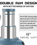 Low Pro 10 Ton Double Ram Bottle Jack For Low Clearance Lifts From Four And Seven Eighths Inches To Eight And Seven Eighths Inches, Compact Welded Hydraulic Jack With Shorty Stature And Solid Stable Build