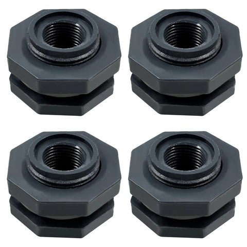 Four Pack One Half Inch PVC Bulkhead Fittings For Rain Barrels Ponds And Pools Durable Plastic Water Tank Connectors