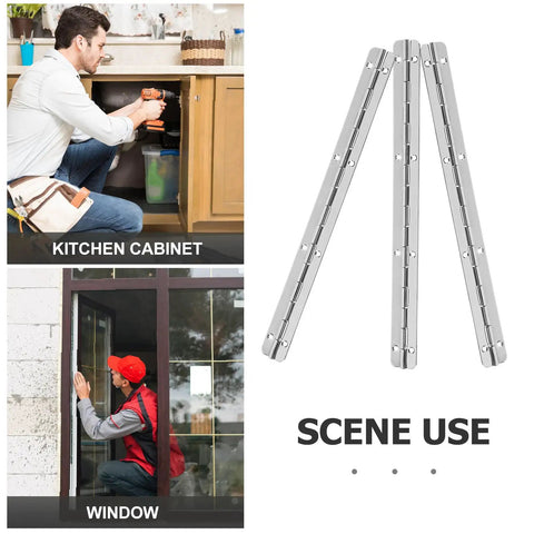 Heavy Duty Continuous Piano Hinges Set Iron Construction 3 Pieces in kitchen cabinet and window applications