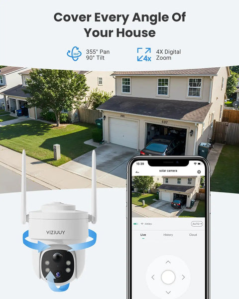 Solar Powered Wireless Outdoor Security Cameras Two Pack No Wires 3MP Resolution Pan Tilt 360 Degree WiFi Camera with app view