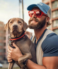 Man wearing Cool Uncle Club EST 2026 Like A Dad But Cooler Mesh Snapback Hat For Women Adjustable Trucker Cap Lake Blue with a dog