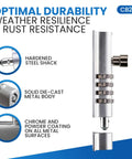 CB2000-CHR Sliding Lock Combination Bolt With Keyless Security, Chrome Finish, 4-Dial Mechanism for Outdoor Gates, Front View