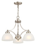Sleek Silver Transitional Chandelier For Dining Rooms And Living Areas, Steel Construction, Brushed Nickel with Satin Glass