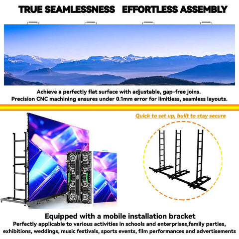 Next Level P3.91 Portable Led Display Wall Boasting Badass Bright Visuals With Ip65 Waterproof Aluminum Cabinet Includes Mounting Frame And Tough Flight Case For Stage Concerts 14 Pack showing seamless assembly and mobile installation bracket.