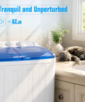 Gotta Love This Ultra Compact Portable Twin Tub Washer Straight Up Silver Ion Deep Clean 18 Pound Laundry Spinner Combo Built For Dorms Apartments And Rv Homes Easy Setup Blue, shown with a serene cat.