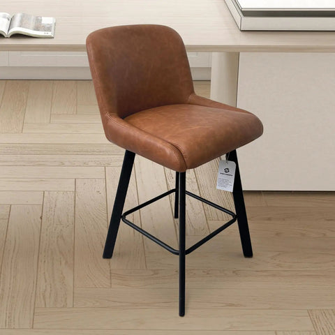 Swivel Bar Stools Set Of Three 26 Inch High Comfy Upholstered Barstools With Backs For Kitchen Island, Faux Leather Brown Finish