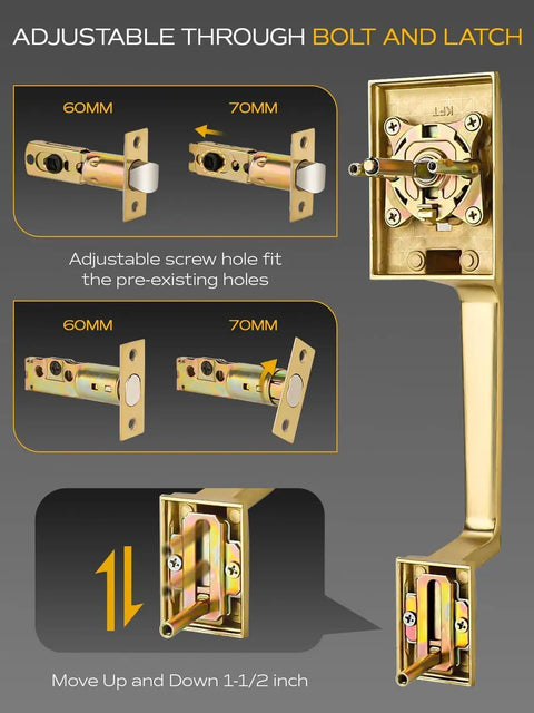 Rock Solid Heavy Duty Square Entry Door Handle And Single Cylinder Deadbolt Lock Set With Key In Satin Brass Finish for front door