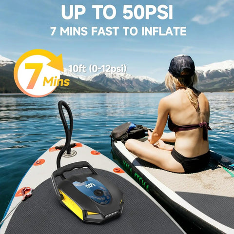 Electric Portable Paddle Board Pump 50 PSI with 10000mAh Battery Auto Off 9 Modes Rechargeable SUP Pump for Stand Up Paddleboard On The Go Car Kayak Motorcycle Bicycle