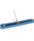 Top Shelf Loop End Cotton Dust Mop Head 48 Inches Wide For Rapid Hard Surface Cleaning In Blue with synthetic backing.