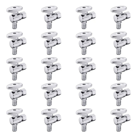 Pack Of 20 One Quarter Turn Angle Stop Valves For PEX Systems Three Eighths Inch OD Compression To Half Inch PEX Chrome Plated Lead Free Brass