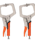 Heavy Duty 9 Inch Locking C Clamp Pliers With Rotating Pads For Welding And Woodworking, stainless steel with orange grips.