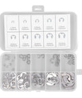 120 Piece E Clip Retaining Ring Set In 304 Stainless Steel Circlips, Assortment For Bearings And Shafts, Sizes M1.5-M10 Boxed