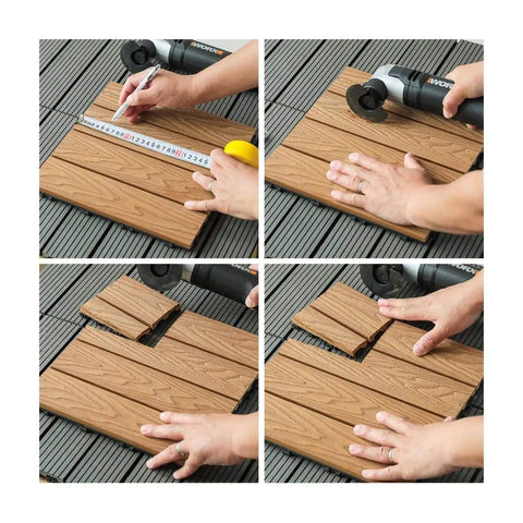 Interlocking 12x12 Wood Plastic Composite Deck Tiles Set For Indoor And Outdoor Use Water Resistant Flooring 22 Pieces Covering 22 Sq Ft Mocha Finish Easy DIY Patio Upgrade
