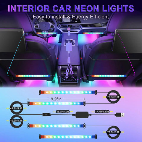 Lit Interior Car Lights With App Control And RGB LED Colors, Music Mode And DIY Mode, two-line design seating area view
