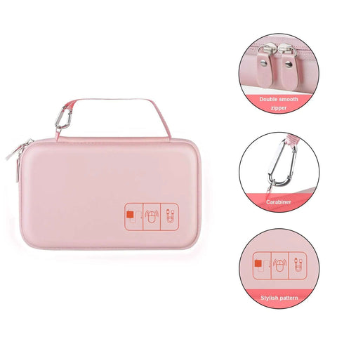 Rock Solid Hard Shell Travel Electronics Organizer Case With Hefty Pockets And Snag Free Elastic Webbing for cables, 9 x 5.7 inches, pink design.