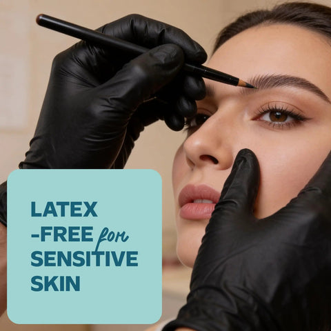Solid Black Nitrile Gloves One Hundred Count Large Heavy Duty Powder Free Latex Free Badass Utility Gear For Kitchen Hacks Tool Repair And Tattoo Work To Handle Any Daily Grind Smooth And Quick, applied during eyebrow shaping.