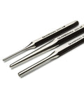 Three chrome punches from 12 Piece Punch And Chisel Chrome Set For Pros And DIYers, a real workhorse that cuts rivets bolts and nuts.