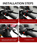 Installation steps for Universal Motorcycle Throttle Assist Black One Button Cruise Control Brace on motorcycle handlebars.
