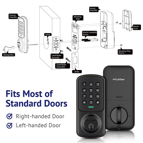 Keyless Entry Electronic Keypad Door Lock With Auto Lock And 1 Touch Motorized Locking, Bronze Finish, installation diagram