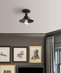 Vintage Farmhouse Ceiling Light With Metal Shade For Hallways, Kitchens, Lofts And Bars, Matte Black Semi Flush Mount Fixture