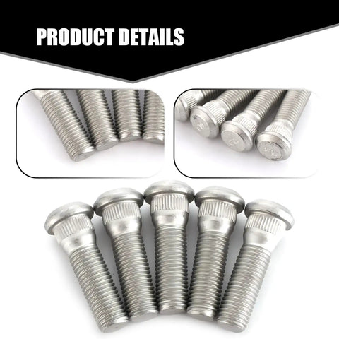 5 Piece Wheel Stud Repair Set, Tough As Nails Steel Lug Bolts, close-up view showing M12x1.5 threads and heads.
