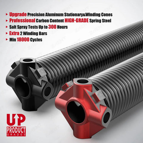 Pair Of 2 Inch Garage Door Torsion Springs With Non-Slip Winding Bars, Coated Steel, 18,000 Cycle Rating in close-up view