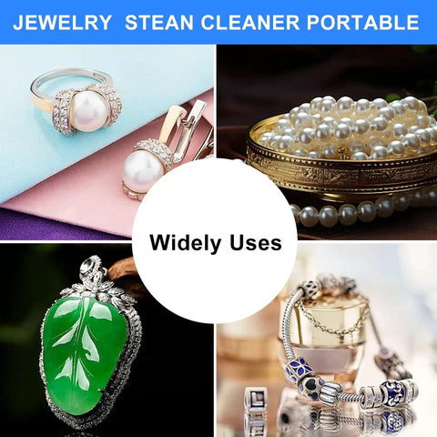 Collage of jewelry, highlighting Pro Grade Jewelry Steam Cleaner That Powers Through Rings Watches And More 2L Stainless Steel Tank 1200W