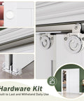 Sliding Closet Doors 60x80 Inches With White Bypass Barn Door Hardware Kit showing detailed hardware and installed view