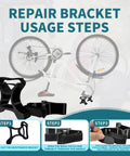 Portable Bike Repair Stand Kit For Bicycles And E Bikes With Maintenance Brackets sequence illustration