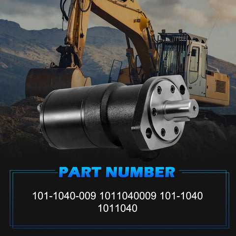 Hydraulic Motor For Eaton Char-Lynn H Series 1 Inch Shaft Diameter With 1/4-20 UNC-2B Thread Woodruff Key And NBR Seal Replacement Part displayed in front of heavy machinery.