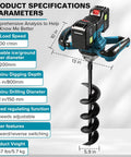 Cordless Earth Auger With Brushless Motor For Effortless No Cords Post Hole Digging Drilling And Tree Planting shown with specifications