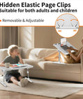 Adult and child using Adjustable Bedside Laptop Desk With Height And Angle Adjustments on a couch, showing multiuse design.