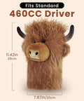 Totally Funny Curly Highland Cow Golf Driver Headcover Plush for 420 460cc Drivers, showing size dimensions and design details