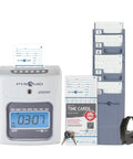 Heavy Duty Small Business Time Clock Bundle With Ivory Shell And Auto Aligning Tech For Dead Simple Crew Attendance Tracking And Payroll Ready Six Column Cards, featuring time clock and cards.