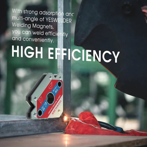 Premium Heavy Duty Welding Magnets Six Piece Set Adjustable Angle Holders With Monster Grip For 25 To 75 Pound Steel Hold Downs, YESWELDER magnet in use.