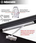 Adjustable Universal Hands Free Automatic Door Closer With Hydraulic System for High Traffic Doors, adjustment screws shown