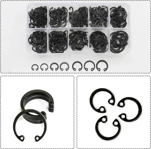 Internal Circlip Snap Retaining Ring Set 8-24mm Carbon Steel Kit With 240 Pieces 8-18mm for auto and industrial use in storage box.