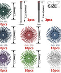 76 Piece Pro Grade Mini Bristle Disc Kit for Rotary Tools with 2.35mm and 3mm mandrels, various grits and sizes shown.