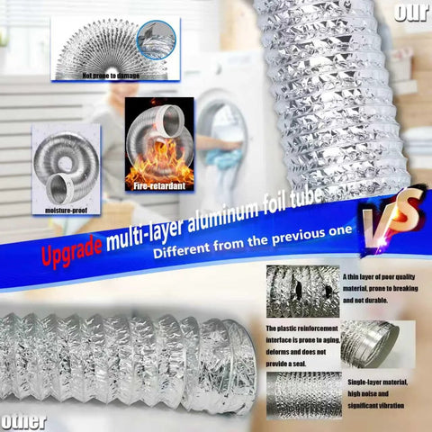 Front view of Amazon DV180 magnetic dryer vent kit with 4-inch silver aluminum foil duct and two clamps