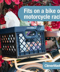 Heavy Duty Collapsible Milk Crate 25L Six Point Six Gal, Foldable Storage Crate With File Rails on bike rack