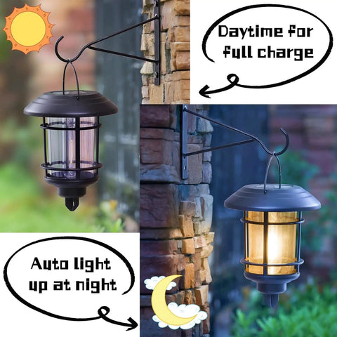 2 Pack Solar Lanterns For Outdoor Spaces With Wall Mount And Hanging Options, Warm White Edison Bulb Lights, Auto On Off