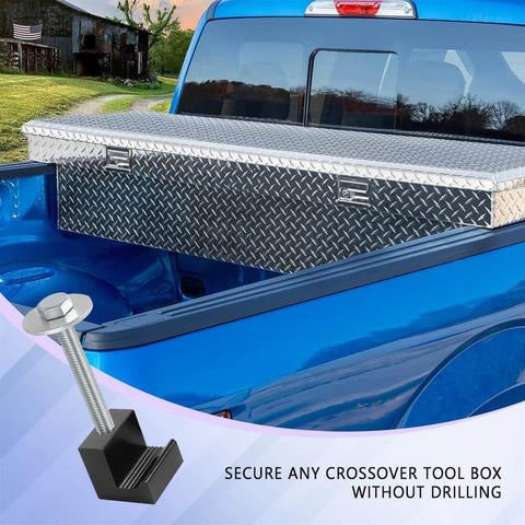 Built Tough Aluminum Mounting Clamps For Pickup Truck Tool Box Set with J Hook Crossover Mounts in truck bed