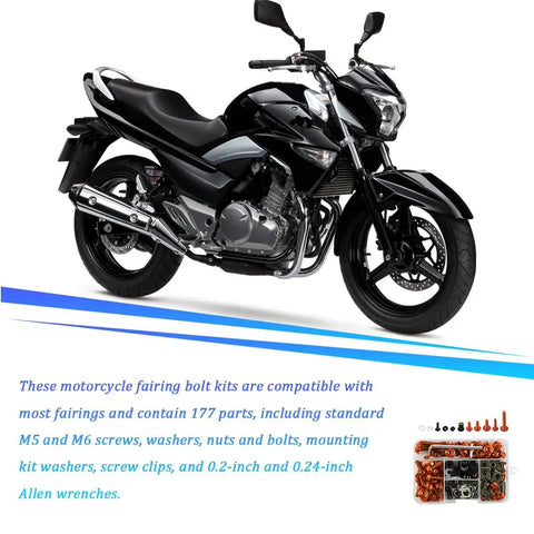 Motorcycle with 195 Piece Stainless Steel Motorcycle Fairing Bolt Kit With Bolts Screws Nuts Washers Clamps And Self Tapping Screws Universal Windshield Fasteners For Dirt Bikes Scooters Motocross In Orange